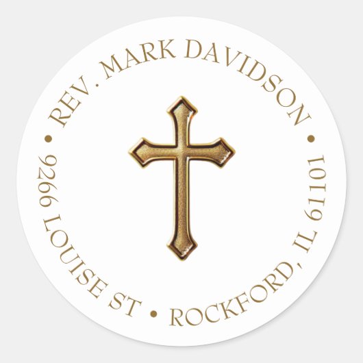 Religiöse Goldkreuzadresse Runder Aufkleber (Vorderseite)