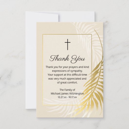 Religiöse Goldpalme Beerdigung Danke Note Card (Vorderseite)