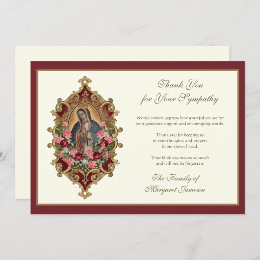 Religiöse Guadalupe Jungfrau Mary Condolence Dankeskarte (Vorne/Hinten)