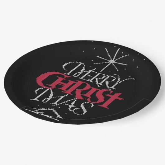 Religiöse hässlich frohe Weihnachten Sweater Kripp Pappteller (Schrägansicht)