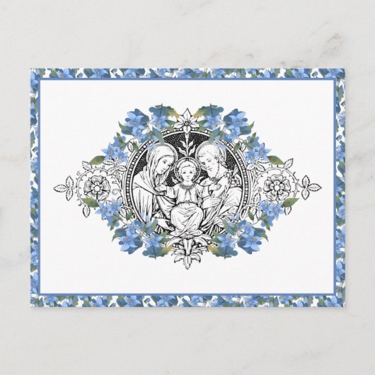 Religiöse Heilige Familie Elegant Blue Floral Viel Postkarte (Vorderseite)