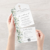 Religiöse Hochzeit | Eukalyptus QR Code All In One Einladung (Abreißen)