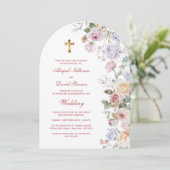 Religiöse Hochzeit mit Rosenbogen Einladung (Stehend Vorderseite)