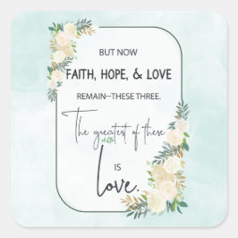 Religiöse Hochzeitstag-Jubiläum Faith Hope-Liebe Quadratischer Aufkleber