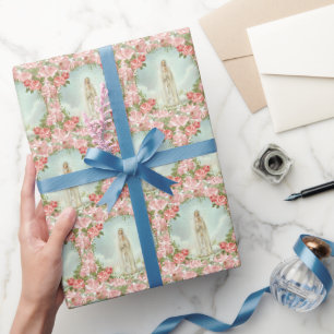 Religiöse Jungfrau Maria Fatima rosa Vintage-Rosen Geschenkpapier