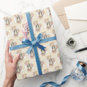 Religiöse Jungfrau Maria rosa Rosen Vintage Geschenkpapier
