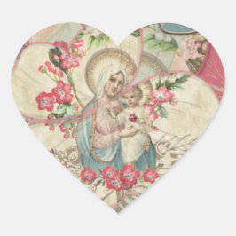 Religiöse Jungfrau Mary Baby Jesus Floral Petals Herz-Aufkleber