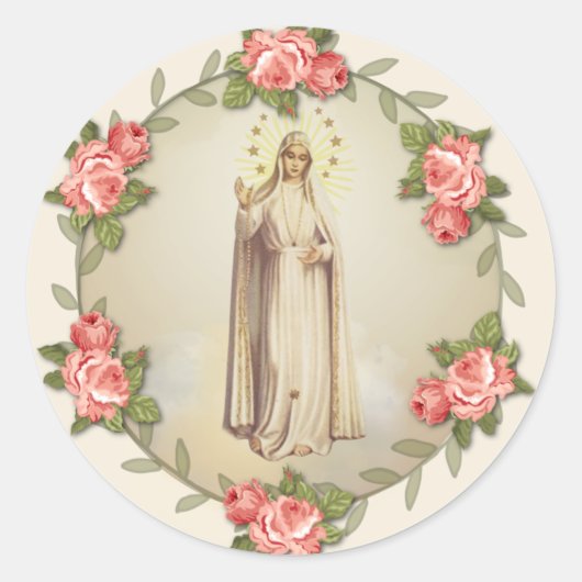 Religiöse Jungfrau Mary Fatima Pink Roses Runder Aufkleber (Vorderseite)