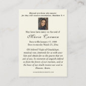 Religiöse Jungfrau Mary Funeral Guadalupe Platzkarte (Rückseite)