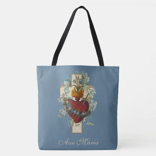 Religiöse Jungfrau Mary Heart Floral Cross Tasche (Vorderseite)