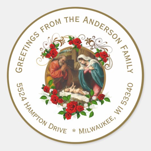 Religiöse Jungfrau Mary Jesus Weihnachtskrippe Runder Aufkleber (Vorderseite)