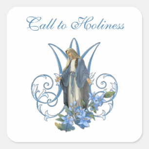 Religiöse Jungfrau Mary Katholic Vintag Blauer Bla Quadratischer Aufkleber