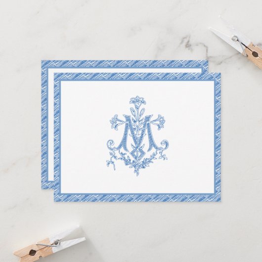 Religiöse Jungfrau Mary Marian Blue "M" Lilies Karte (Vorderseite/Rückseite Beispiel)