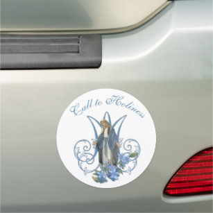 Religiöse Jungfrau Mary Marian Cross Blue Blumen  Auto Magnet