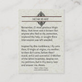 Religiöse Jungfrau Mary Memorare Gebet Heilige Kar Visitenkarte (Rückseite)