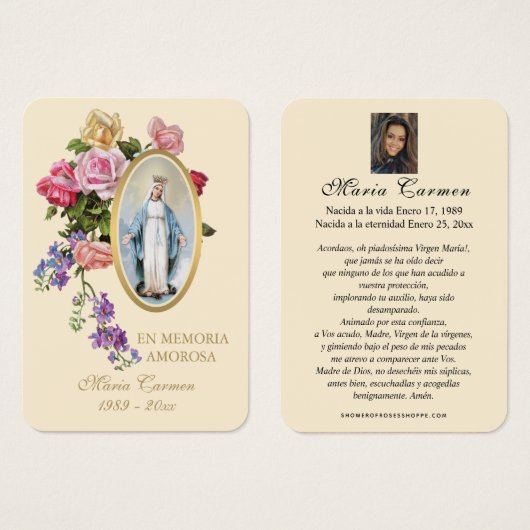 Religiöse Jungfrau Mary Spanisch Beerdigung Heilig (Vorne & Hinten)