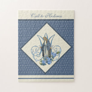 Religiöse Jungfrau Mary Vintag Blues Floral Marian Puzzle