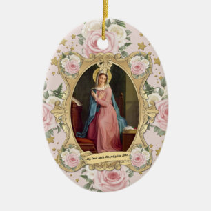 Religiöse Jungfrau Mary Vintag Pink Roses Katholis Keramik Ornament