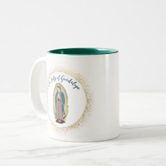 Religiöse Kaffeemaschine, Unsere Lady von Guadalup Zweifarbige Tasse (Vorderseite Links)