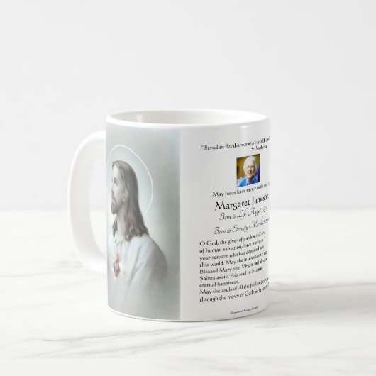 Religiöse katholische Beerdigungsdenkmal Jesus Kaffeetasse (Vorderseite Links)