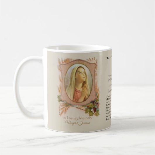 Religiöse katholische Begräbnis- Erinnerungsmary Kaffeetasse (Links)