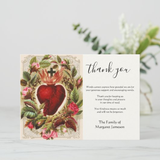 Religiöse katholische Heilige Herz Jesus Beileid Dankeskarte (Stehend Vorderseite)