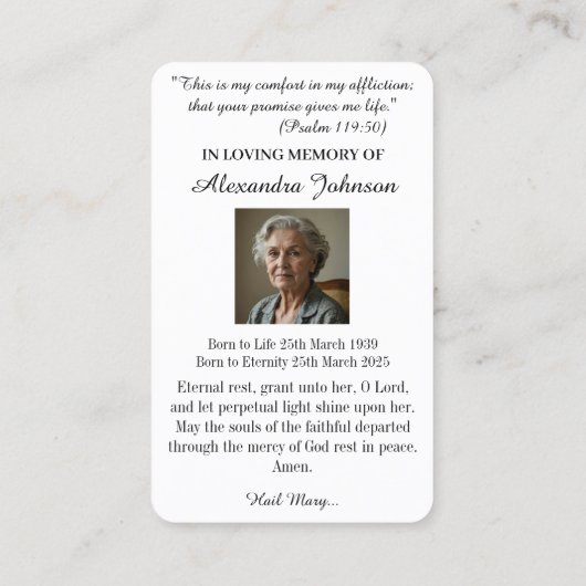 Religiöse katholische Jungfrau des Gebets Mary Visitenkarte (Rückseite)