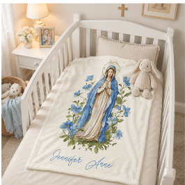 Religiöse katholische Jungfrau Mary Blue Floral Fleecedecke