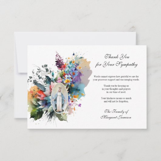 Religiöse katholische Jungfrau Mary Condolence Dankeskarte (Vorderseite)