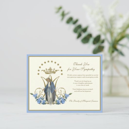 Religiöse katholische Jungfrau Mary Floral Elegant Dankeskarte (Stehend Vorderseite)