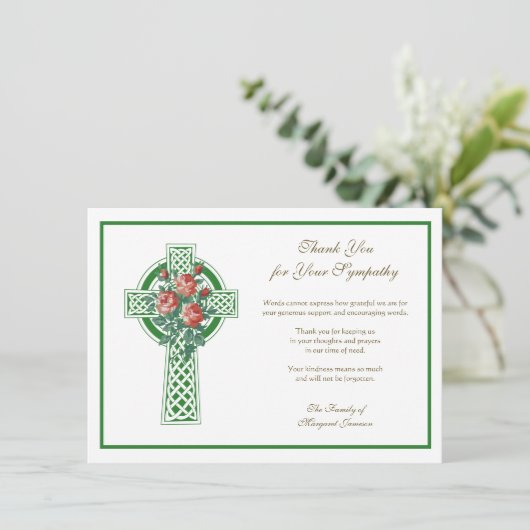 Religiöse katholische Rose des keltischen Kreuzes Dankeskarte (Stehend Vorderseite)