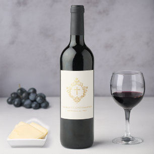 Religiöse Konfirmations-Goldkreuz in Elfenbeinspit Weinetikett