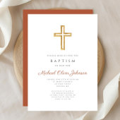 Religiöse Kreuzterracotta-Script-Taufe Einladung