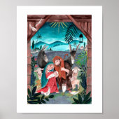 Religiöse Krippe blau, rot Mary & Joseph H Poster (Vorne)