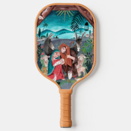 Religiöse Krippe blau, rot Mary und Jesus Pickleball Schläger