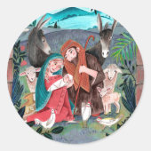 Religiöse Krippe blau, rot Mary und Joseph Runder Aufkleber (Vorderseite)