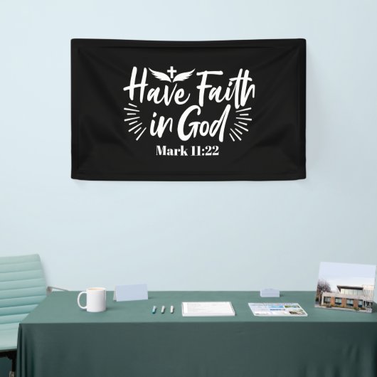 Religiöse Kunst: Glauben an Gottes Schriftendesign Banner (Messeveranstaltung)