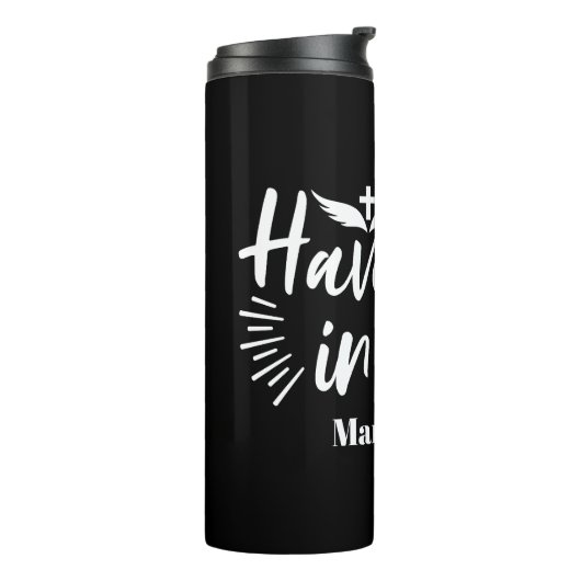 Religiöse Kunst: Glauben an Gottes Schriftendesign Thermosbecher (Nach links gedreht)