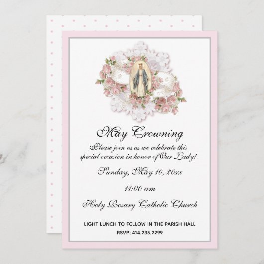 Religiöse Mai Kroning Jungfrau Mary Mütter Day Einladung (Vorne/Hinten)