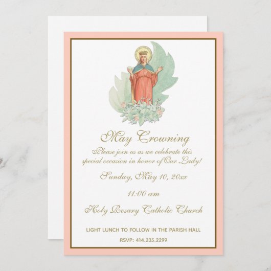 Religiöse May kront Mary Mütter Day floral Einladung (Vorne/Hinten)