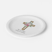 Religiöse Ostern Er ist Risen Wood Cross Bloral Pappteller (Schrägansicht)