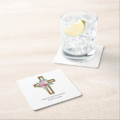 Religiöse Ostern Er ist Risen Wood Cross Bloral Rechteckiger Pappuntersetzer (Vor Ort)