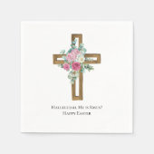 Religiöse Ostern Er ist Risen Wood Cross Bloral Serviette (Vorderseite)