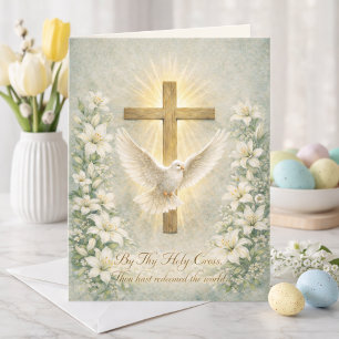 Religiöse Osterschrift Lilien Kreuz Feiertagskarte