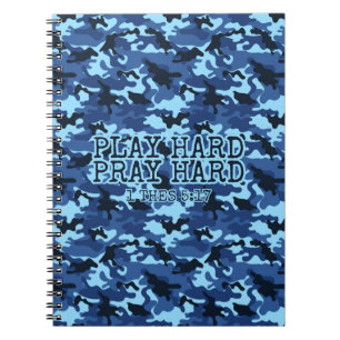 Religiöse Play Hard Pray Hard Blue Camouflage Notizblock