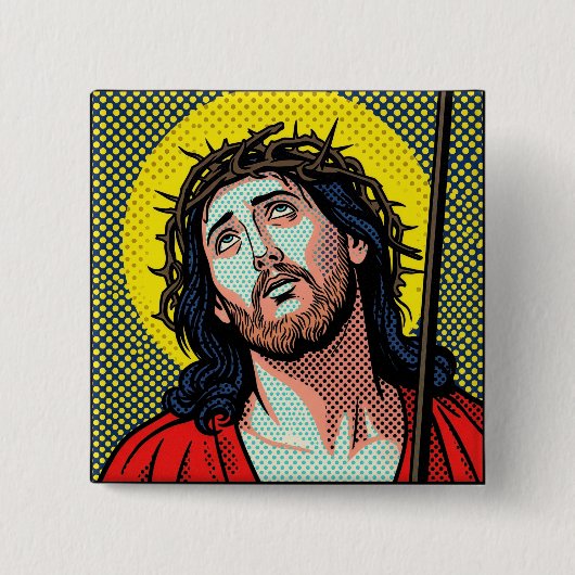 Religiöse Pop-Art-Dornenkrone Halftone Comic P Button (Vorderseite)