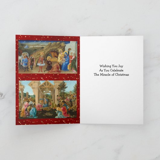 Religiöse Red Gold Stars Nativity Foto Weihnachten Karte (Innenseite)