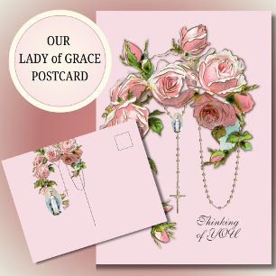 Religiöse rosa Rosen Rosenkranz Jungfrau Maria Vin Postkarte