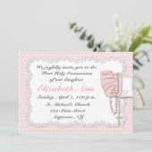 Religiöse rosa Rosenkranzperle-Einladung Einladung (Stehend Vorderseite)