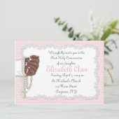 Religiöse rosa Rosenkranzperlen Einladung (Stehend Vorderseite)